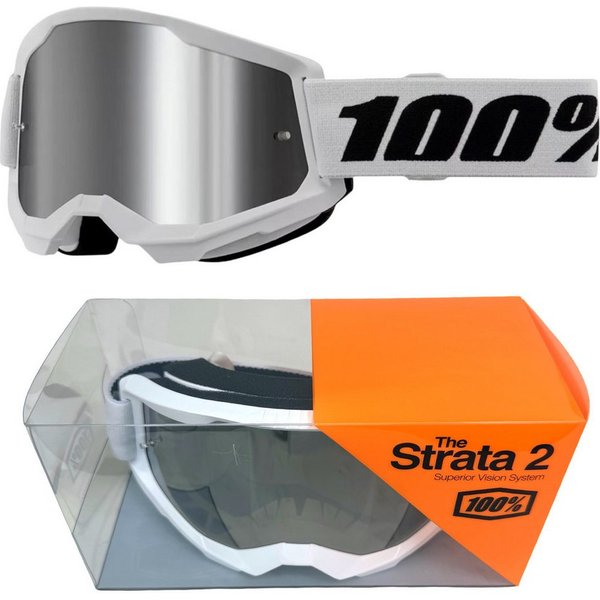 100% Motorradbrille 100% Strata V2 goggle Motocross Brille Weiss Verspiegelt