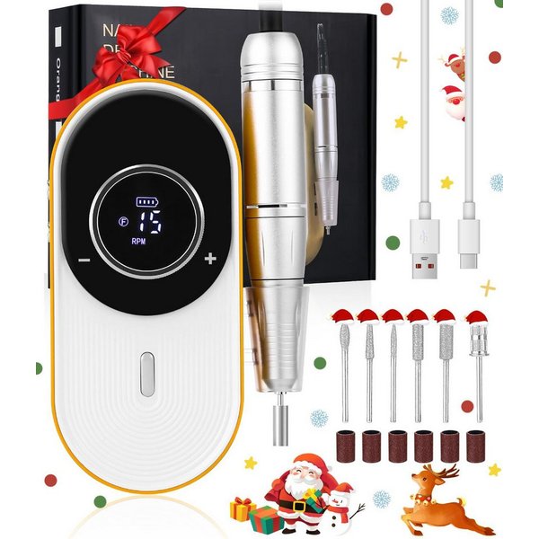 ibettertec Maniküre-Pediküre-Set Kabelloses tragbares Maniküreset,elektrische Maniküre mit Ladestation, 45000 U/min Nagelfräser,mit LCD Display, 6 Bits + Schlei