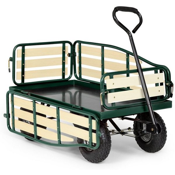 Waldbeck Bollerwagen Ventura Bollerwagen Schwerlast 300 kg Stahl 100x50 cm WPC klappbar, klappbare Seitenteile, große Ladefläche