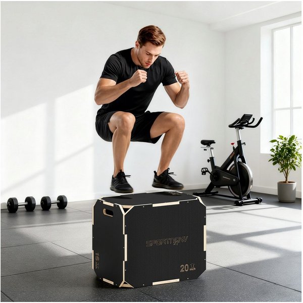 SPORTNOW Plyo-Box 3-in-1 mit 3 Sprunghöhen Griffen Kantenfreie Step-Up (Plyometrische Sprungbox, 1-St., Jumping Box), für Plyometrisches Training Workout