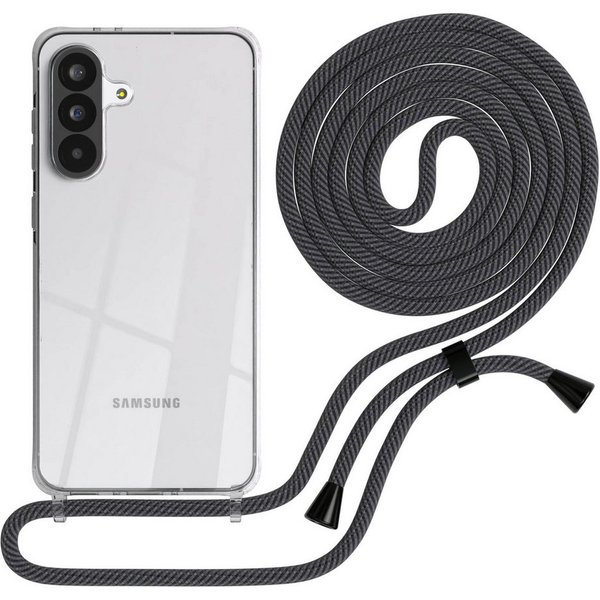 EAZY CASE Handykette Hülle mit Kette für Samsung Galaxy A56 6,7 Zoll, Handykette zum Umhängen Hülle mit Kordel Rundes Band Grau Schwarz