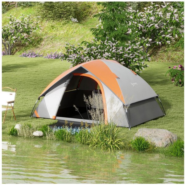 Outsunny Kuppelzelt Familienzelt wasserdicht mit Tür&Fenster Zelt, Personen: 2 (Campingzelt für 2 Personen, 1 tlg., Familienzelt mit 3000mm Wassersäule), für Ca