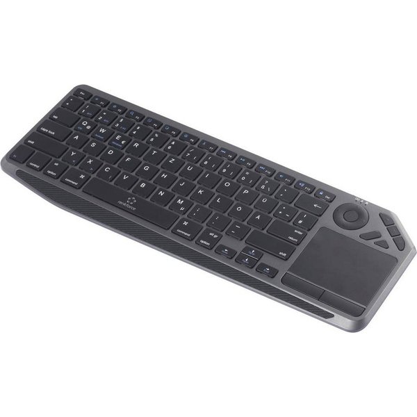 Renkforce RF-WLBTKB-300 Bluetooth®, Funk Tastatur Deutsch, QWERTZ Schwarz Tastatur (Integriertes Touchpad, Wiederaufladbar, Multipair-Funktion)