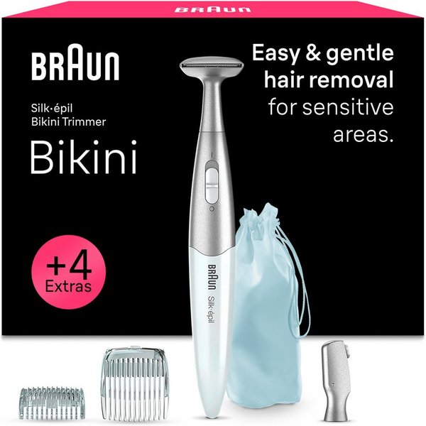 Braun Körper- und Bikinitrimmer FG1100, Silk·épil Bikini Trimmer, Präzisions-Trimmer & Styler, +4 Extras, Weiß