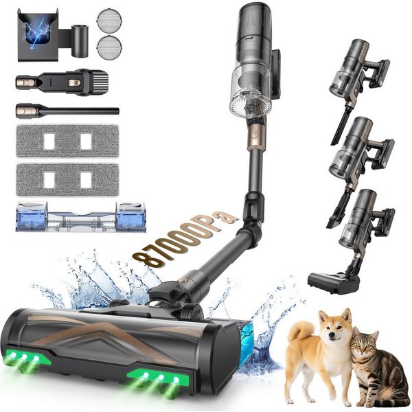 Proscenic Akku-Hand-und Stielstaubsauger kabellos, All in 1,87000PA/680W/70Min, Teppicherkennung, 680 W, beutellos, Teppicherkennung Klappstange, zur Reinigung 