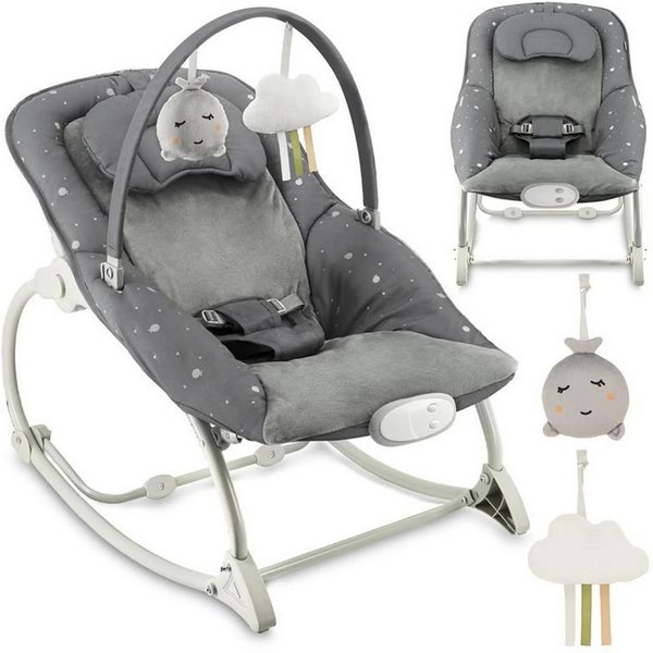 MoMi Babyschaukel LAPIS Elektrische Babywippe mit Musikmodul in Hellgrau - 8 Melodien, Babyliegesitz, manuelle Schaukelbewegung, Sensorik-Spielzeuge