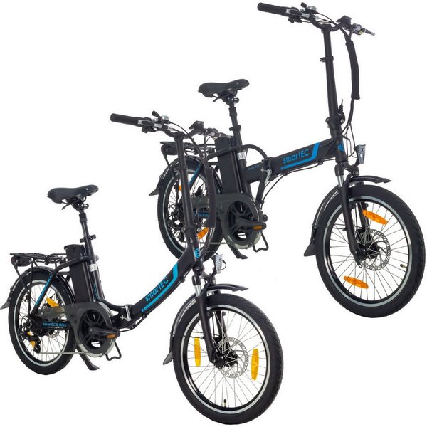 smartEC E-Bike Klapprad E-Klapprad Camp-20D & Camp-20H E-Bike 20 Zoll Schwarz, 7 Gang Shimano Tourney Schaltwerk, Kettenschaltung, Hinterrad-Nabenmotor, 562.00 