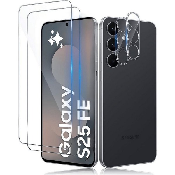 SmartUP Displayschutzglas 2X Schutzglas für Sasmung Galaxy S25 FE Display Kamera Panzerglas 9H für Samsung Galaxy S25 FE, 4 Stück, Rundumschutz, passgenaue Vera
