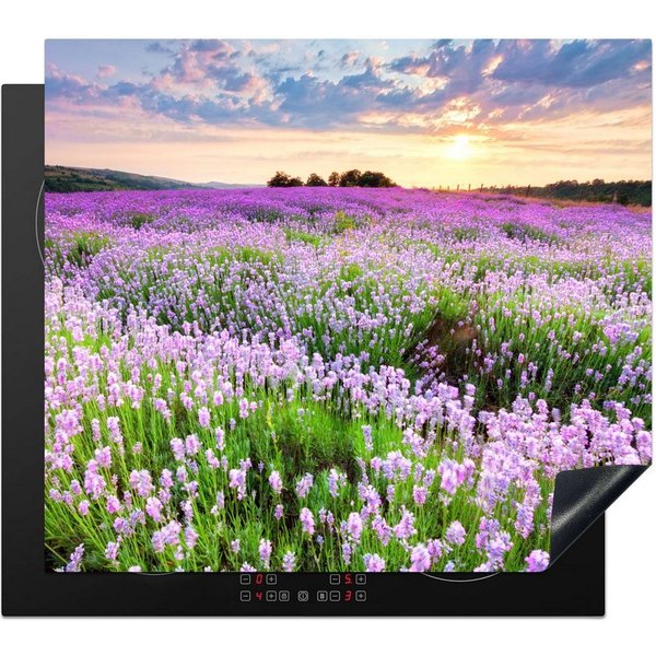 MuchoWow Herd-Abdeckplatte Lavendel - Blumen - Sonnenuntergang - Lila - Wiese, Vinyl, (1 tlg), Cerankochfeld Abdeckung, Herd Abdeckplatten Vinyl, 58.3x51.3 cm