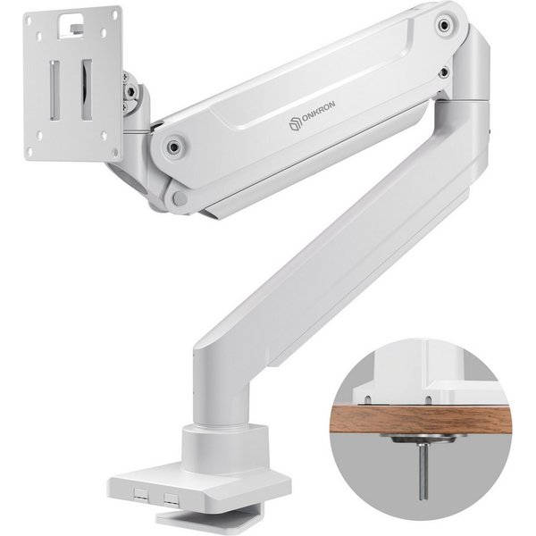 ONKRON Monitor-Halterung 17-49 Zoll, bis 20 kg, VESA 75x75-100x100, G100-W, (bis 49 Zoll, Packung, 1-tlg., neigbar, schwenkbar, drehbar, Gasdruckfeder, Kabelman