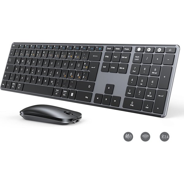 Seenda SKM64-3 Bluetooth Tastatur Maus Set für 3 Geräte QWERTZ Tastatur- und Maus-Set, (Set, 2 St., Ultradünne Leise Tastatur Maus Set kabellos), Dualmodus, Auf