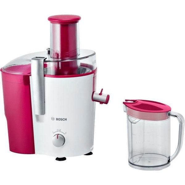 BOSCH Entsafter VitaJuice 2 MES25C0, XL-Einfüllschacht, Edelstahl-Microfilter-Sieb, 700 W, Ausgießer mit DripStop, spülmaschinengeeignet, weiß / cherry cassis