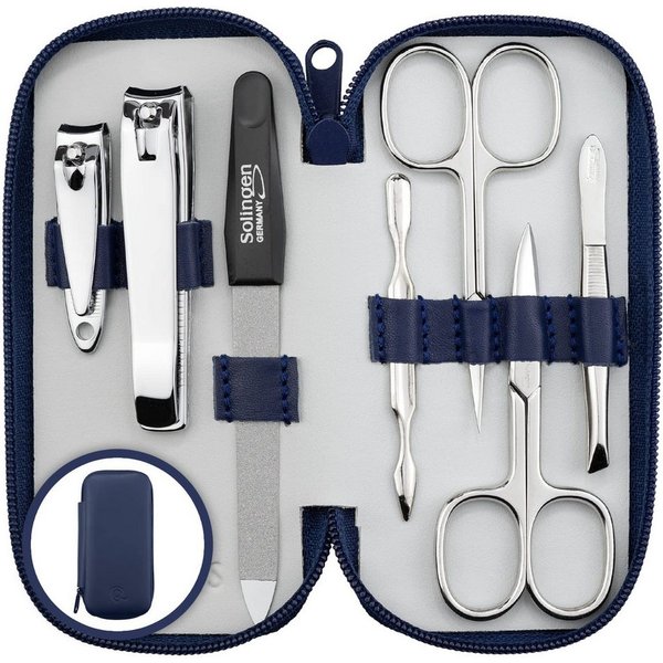 marQus Maniküre-Pediküre-Set Maniküre Set Solingen - Vergleichssieger mit Top Preis/Leistung, Echt Leder Etui handlich und weich, 7teiliges Nagelset aus glanzve