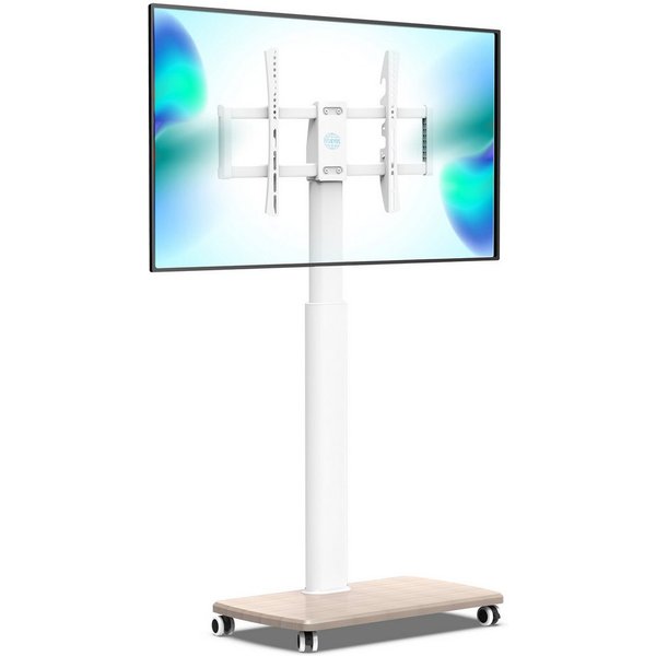FITUEYES TV-Ständer mit Rollen, ±30° schwenkbar, höhenverstellbar, 32-70 Zoll, (bis 70 Zoll, mit Holzbasis, Kabelmanagement)