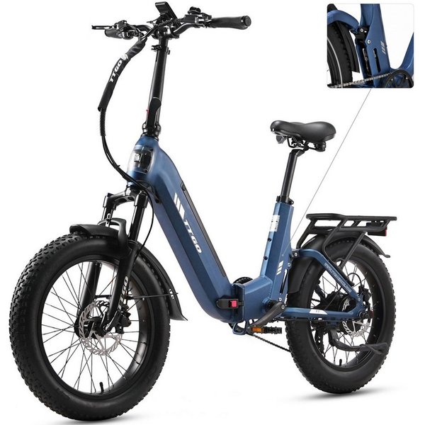 Vankel E-Bike Klapprad 20 Zoll, Fully Klapprad Fatbike, max. 150km, 150kg belastbar, 7 Gang SHIMANO, Kettenschaltung, Heckmotor, 720 Wh, (Softtail, separates Br
