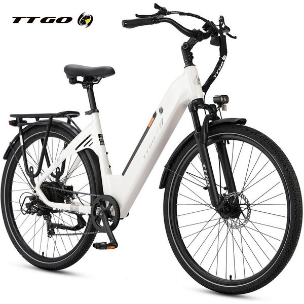 TTGO E-Bike Cityrad 28 x 2,0 Zoll, 120km, C3 SE, Elektrofahrrad mit Tiefeinsteiger-Rahmen, 7 Gang SHIMANO, Kettenschaltung, Heckmotor, 648 Wh, 5 Stufen, Leicht 