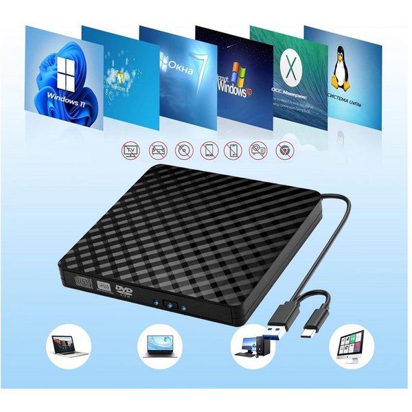 PRIISF External CD DVD +/-RW ROM Optical Drive Rewriter Writer USB 3.0,Type-C DVD-Brenner (Slim CD/DVD ROM Portable Laufwerk Brenner, DVD 8x/CD 24x, Für alle No