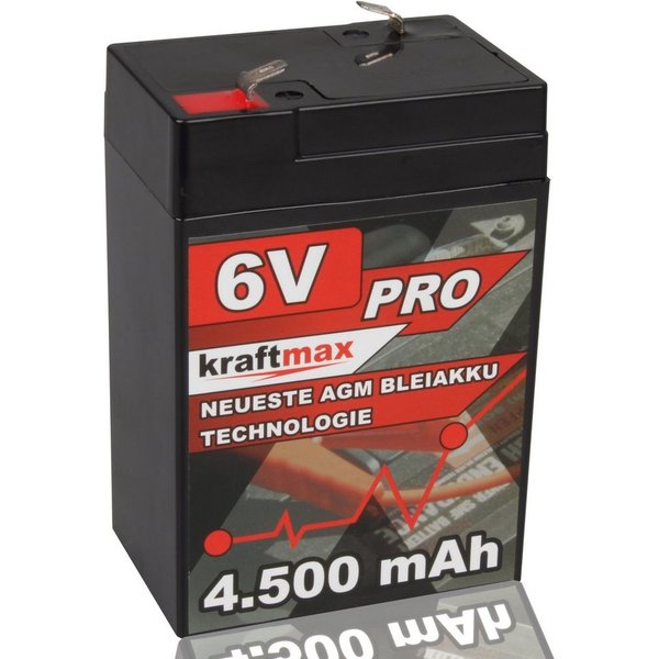 kraftmax Industrial Pro Bleiakku [ 6V / 4,5Ah ] AGM Hochleistungs- Blei Akku Bleiakkus
