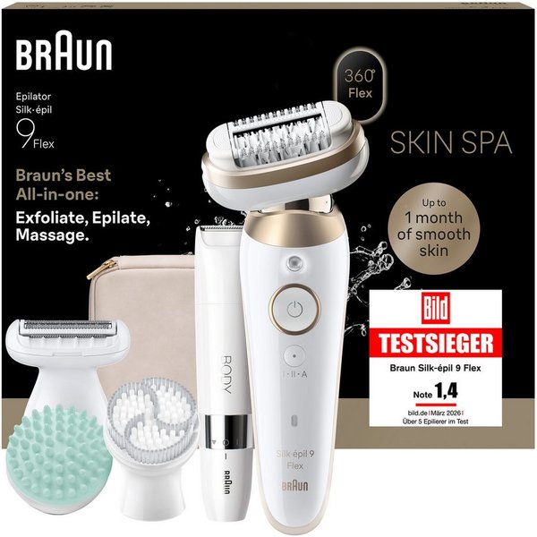 Braun Epilierer Silk-épil Flex SkinSpa 9 SES9-481 3D (Modell 2026) 9-681 (Modell 2025), All-In-One Set, FaceSpa-Epilierer & Mini-Rasierer für das Gesicht