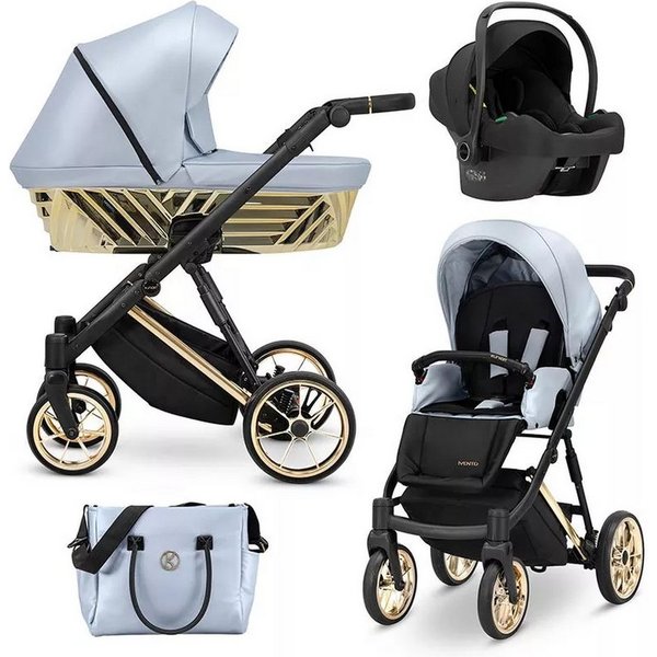 KUNERT Kombi-Kinderwagen Ivento Glam 3in1 Öko-Leder Kinderwagen mit goldenem Rahmen, 2in1-Set mit Babywanne und Sportsitz