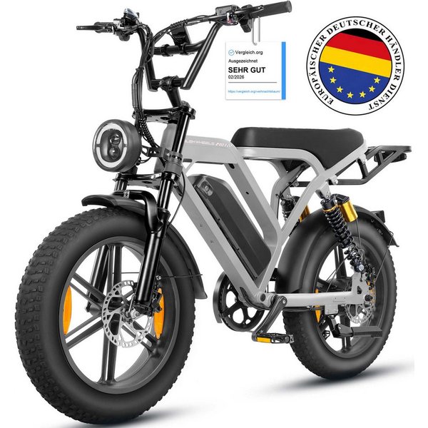 Vankel E-Bike E7-2.0 Elektrofahrrad 20” x 4 Damen u. Herren Pedelec 720Wh Max.108KM, Kettenschaltung, Heckmotor, 720 Wh, Pedelec, Elektrofahrrad E-Mountainbike 