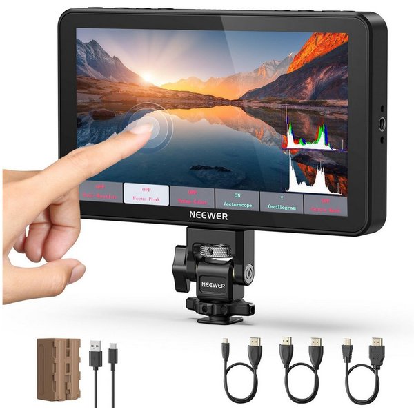 Neewer Kamerazubehör-Set F700 7" Kamera Feld Monitor, 2000nit HD 1920 x 1080 IPS Touchscreen, (Packung), mit 3D LUT, 4K HDMI Loop In/Out, 5200mAh Akku und Kabel