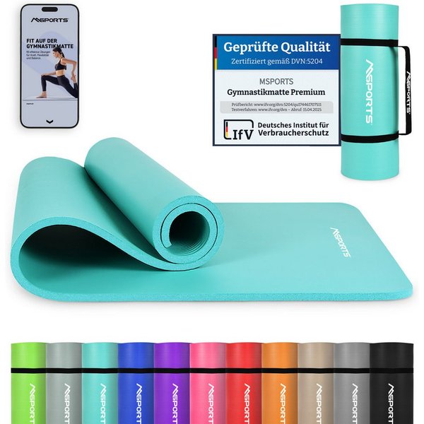 MSports® Gymnastikmatte Yogamatte inkl. Tragegurt + Poster + Workout App