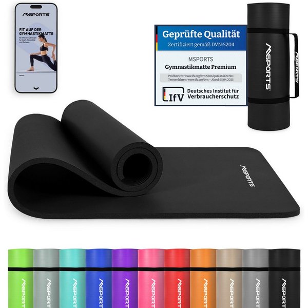 MSports® Gymnastikmatte Yogamatte inkl. Tragegurt + Poster + Workout App