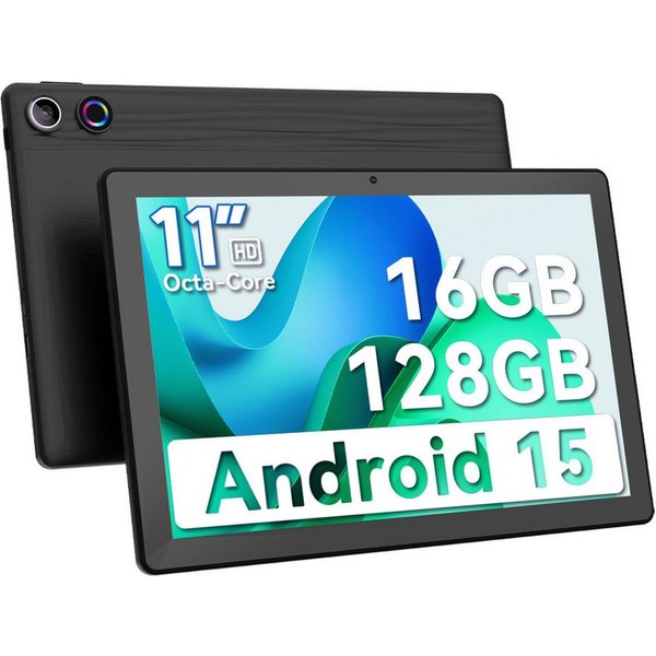 Happybe 11 Zoll Android 15, 128GB 1 TB TF Erweiterbar, HD 1280x800, 6800mAh Tablet (11", 128 GB, Android, 2,4G/5G WiFi, 16(4+12)GB RAM, Dual Kamera, WiFi 6, Blu