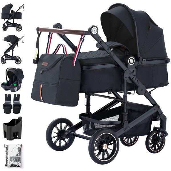 Daliya® Kombi-Kinderwagen NEOMOVE 3in1 Kinderwagen mit i-Size Babyschale & Buggy, (Reise-Set, 10-tlg), Kinderwagen mit i-Size Babyschale, Alu-Rahmen, Großer Ein