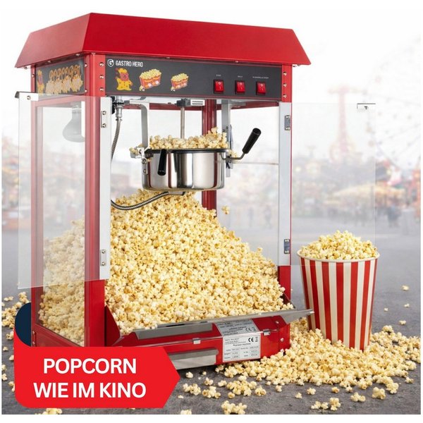 GastroHero Popcornmaschine Popcorn Maker 5 kg/h - Gastro - Party - Event, Popcornautomat, schwenkbarer Kessel, 3 Min. pro Portion