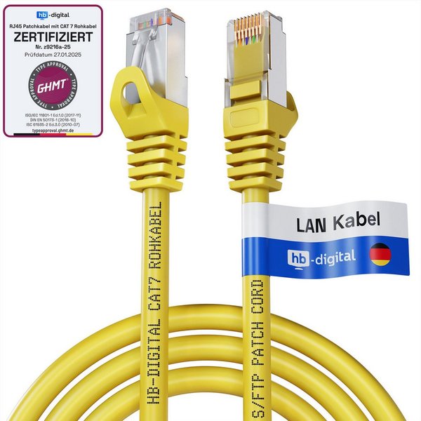 HB-DIGITAL Patchkabel CAT.7 Rohkabel LAN Kabel Cat7 S/FTP PiMF LSZH Netzwerkkabel, Netzwerkstecker, RJ-45 (50 cm), Kontaktoberfläche: Pins Vergoldet 50µ