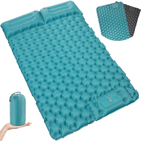 AKKEE Isomatte Campingmatte mit Kissen, Isomatte Outdoor, 2 Personen, Selbstaufblasend, Isomatte Ultraleicht, Isomatte Camping Outdoor