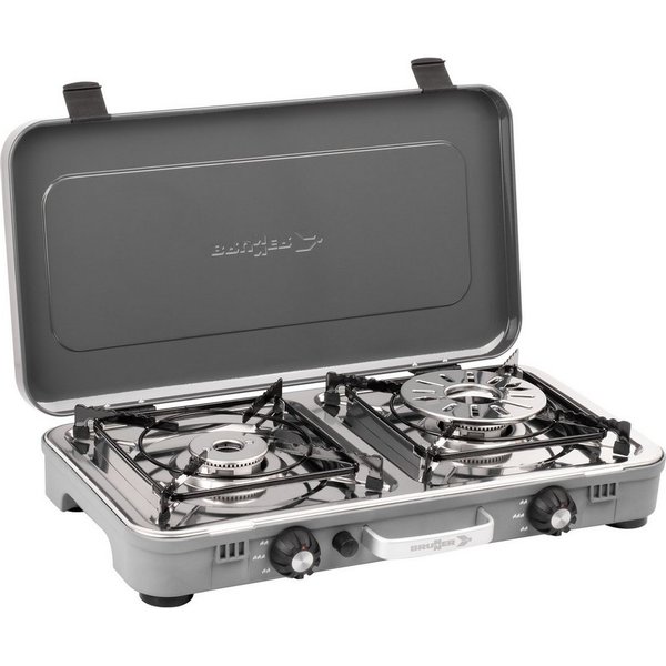 BRUNNER Gaskocher BRUNNER POWERKOOK Camping Gaskocher 2-flammig + Regler + Schlauch, (50mbar - Mit Gasregler + Gasschlauch)