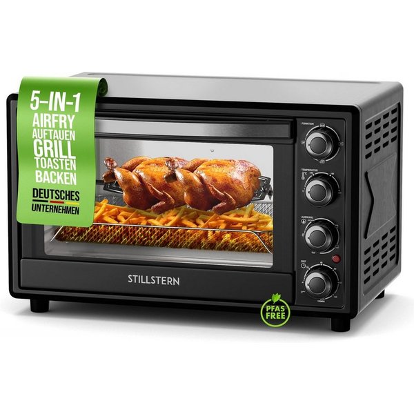 Stillstern Minibackofen MB35-MX 2G (35L) Deutsche Version, Ofenhandschuhe, Rezeptheft, Drehspieß, Timer, Innenbeleuchtung