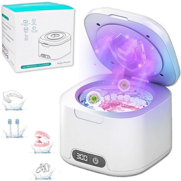 Senmudi Ultraschallreiniger Ultraschallreinigungsgerät 50000Hz mit 4 Modes, 340ML Ultraschallreiniger - Ultrasonic Cleaner für Zahnersatz,Retainer