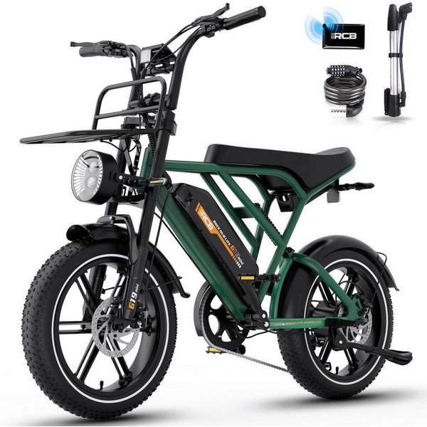 RCB E-Bike Pedelec G19 mini Elektrofahrrad,16x4,0Zoll,Richweite 70-100KM,36V 13Ah,APP&NFC, 7 Gang, Heckmotor, 468 Wh, 630W Spitzenleistung, Drehmomentsensor, bi