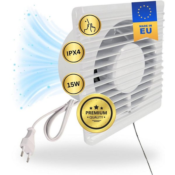TronicXL Wandventilator 230V Badlüfter Schalter IPX4 125mm Lüfter Ventilator Einbau Bad WC