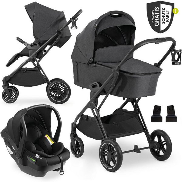 Hauck Kombi-Kinderwagen Vision X Trio Set Black - Melange Black, 3in1 Kinderwagen Set mit Babywanne, Babyschale, Sportsitz, Regenschutz