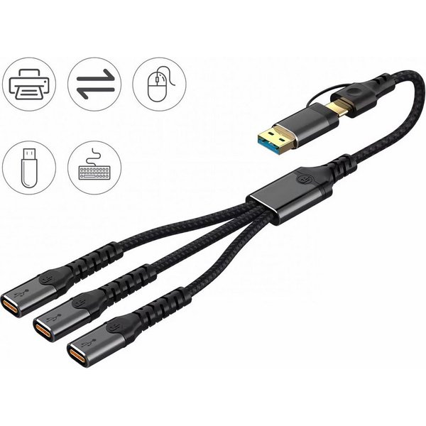 Bolwins N35C USB-A/USB-C zu 3x USB-C Hub 34cm OTG Adapter Laptop Tablet Handy USB-Kabel, USB-A Stecker, USB-C Stecker, 3x USB-C Buchse (34 cm), Kompakter 3-fach