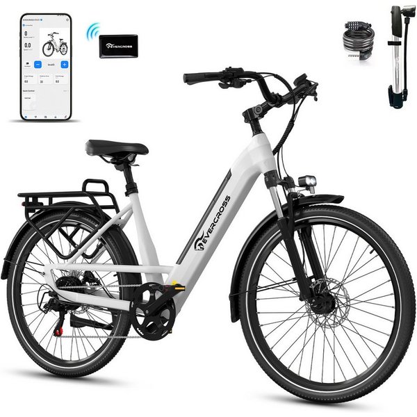 EVERCROSS TECH E-Bike EK25 für Erwachsene, Drehmomentsensor, 36V 468Wh,100km Reichweite, 7 Gang Shimano, Heckmotor, 468 Wh, 27,5 Zoll, 7-Gang Shimano, App Bluet