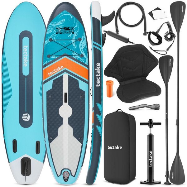 tectake SUP-Board Aufblasbares Paddle Board 288 cm, Drop-Stitch, Kajak-Sitz, Stand-up Paddle, (Sup Board Mit Sitz Palagios, in Türkis/orange), Inkl. verstellbar