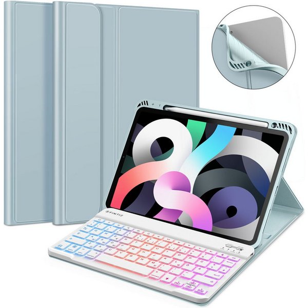 Fintie Tablet-Hülle für iPad Air 11'' M4/M3/M2(2026/2025/2024), iPad Air 5/4 Gen 2022/2020 10.9 Zoll, Keyboard mit DIY Hintergrundbeleuchtung, Deutsches QWERTZ 