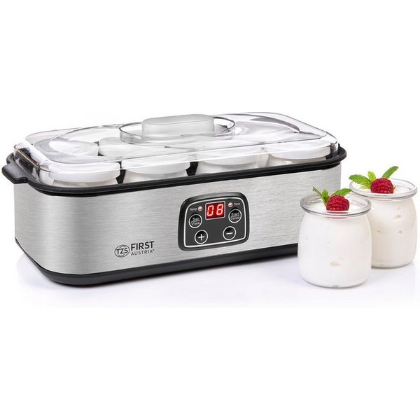 TZS FIRST AUSTRIA Joghurtbereiter Elektischer Joghurtbereiter, Joghurt Maker, 25 W, 8 Gläser, 190 ml, LCD-Display, Temperatureinstellung, Timer- und Auto-Stop-F