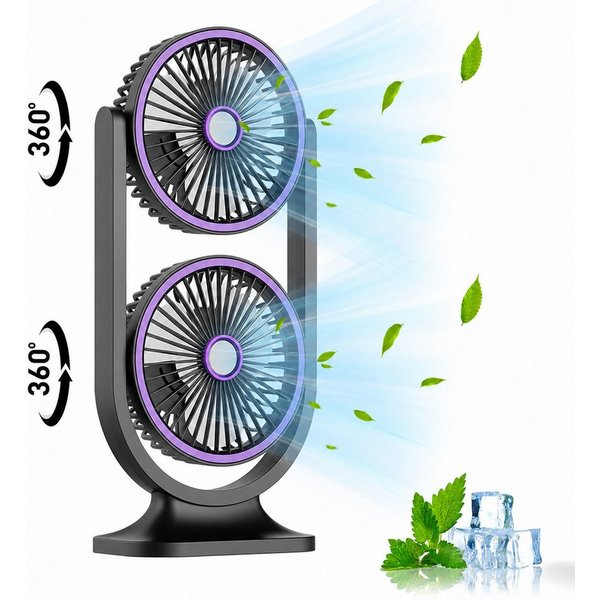 MOPUEA Standventilator 360° Drehbar Doppelkopf Luftzirkulationsventilator USB Tischventilator, Luftzirkulation, für den Schreibtisch zu Hause