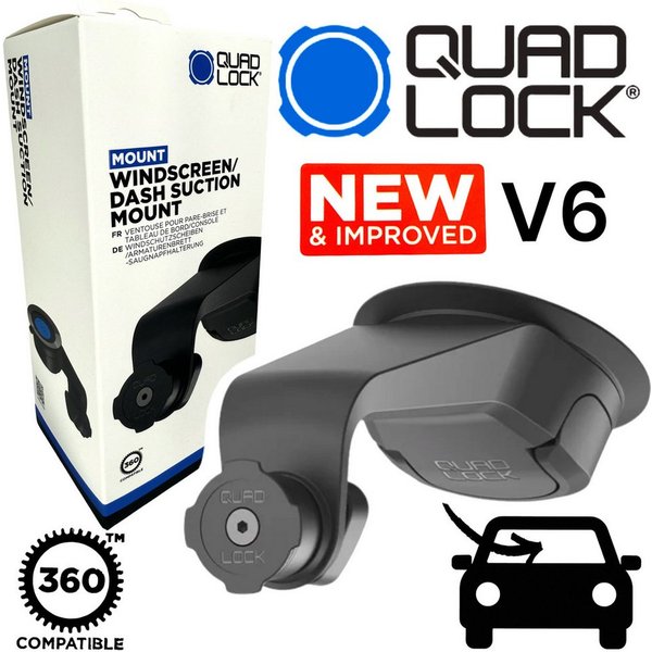 Quad Lock Handy-Halterung QUAD LOCK Auto Handyhalterung V6 für Windschutzscheibe Armaturenbrett