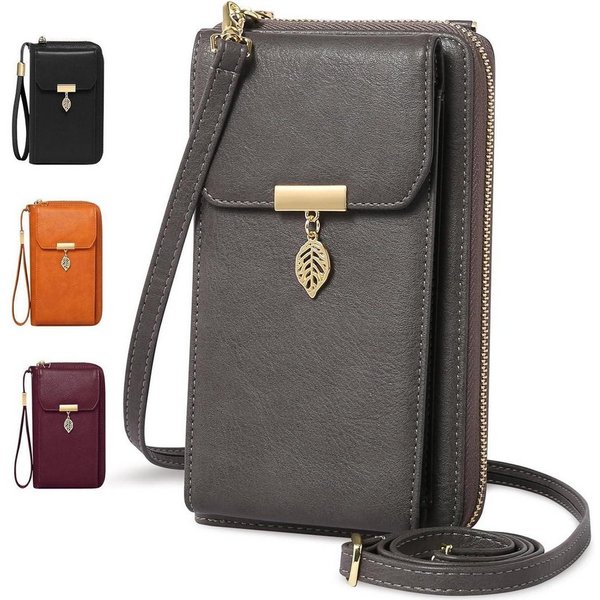 LuxusKollektion Handytasche Handytasche Umhängetasche RFID Schutz Damen Vintage Grau 7,2 Zoll