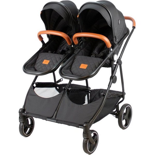 Babytrold Geschwisterwagen Sibbi Duo Night Geschwisterwagen mit drehbaren Sitzen & Eco-Leder, Zwillingswagen, Duo-Kinderwagen, 5-Punkt-Gurt, Aluminiumrahmen