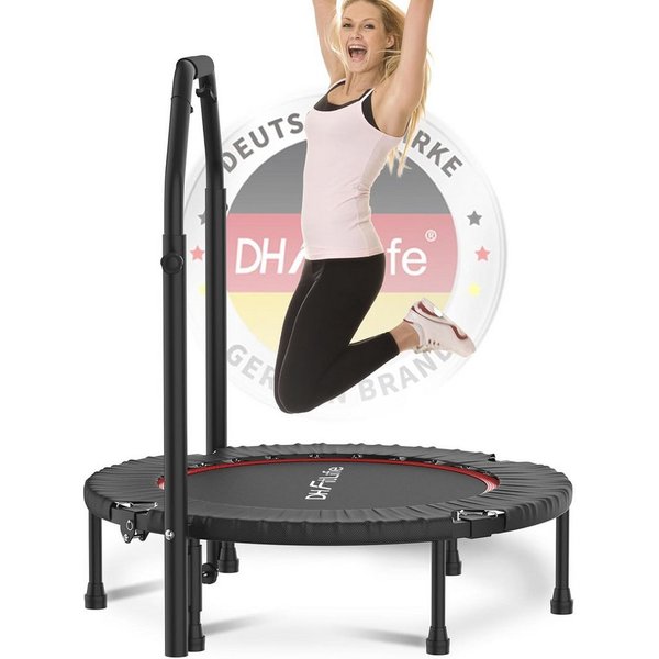 DH FitLife Fitnesstrampolin Indoor Trampolin klappbar ohne Installation Ø102cm 40 Zoll, Ø 102 cm, (Tragfähigkeit 150 KG, 4 verstellbare Handgriffstufen), Tragfä