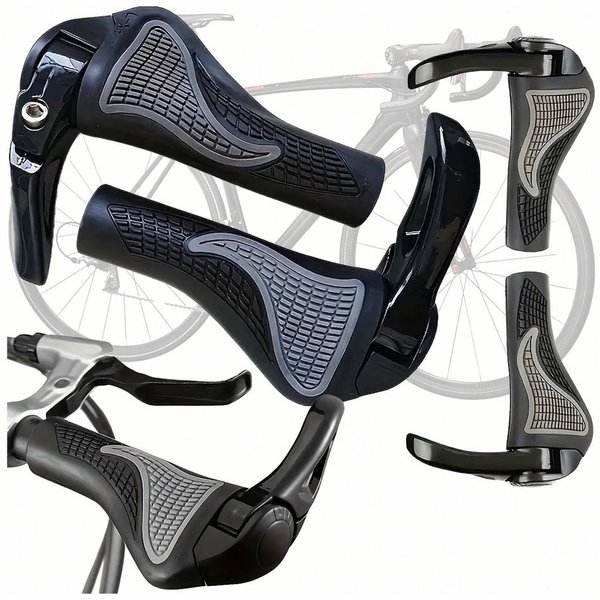 Realb2b Fahrradlenkergriff Fahrradgriffe mit Ecken ergonomisch rutschfest Aluminium MTB 2-teilig (Lenkergriff-Set für MTB, Trekking und E-Bike aus Gummi und Alu